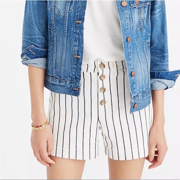 MADEWELL Emmett Button Front Shorts in Stripe - Picture 1 of 13